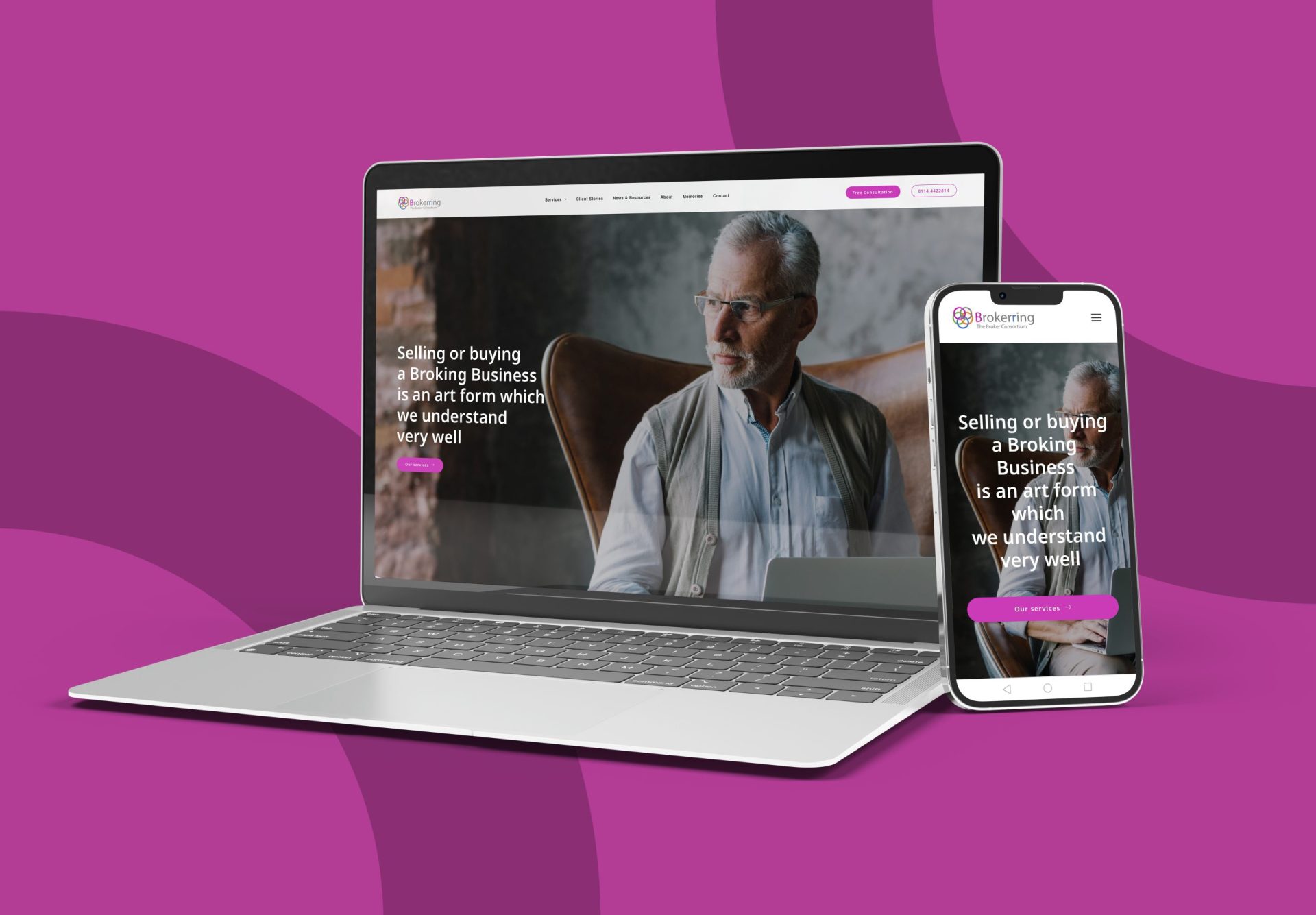 Brokerring web laptop and mobile mockup