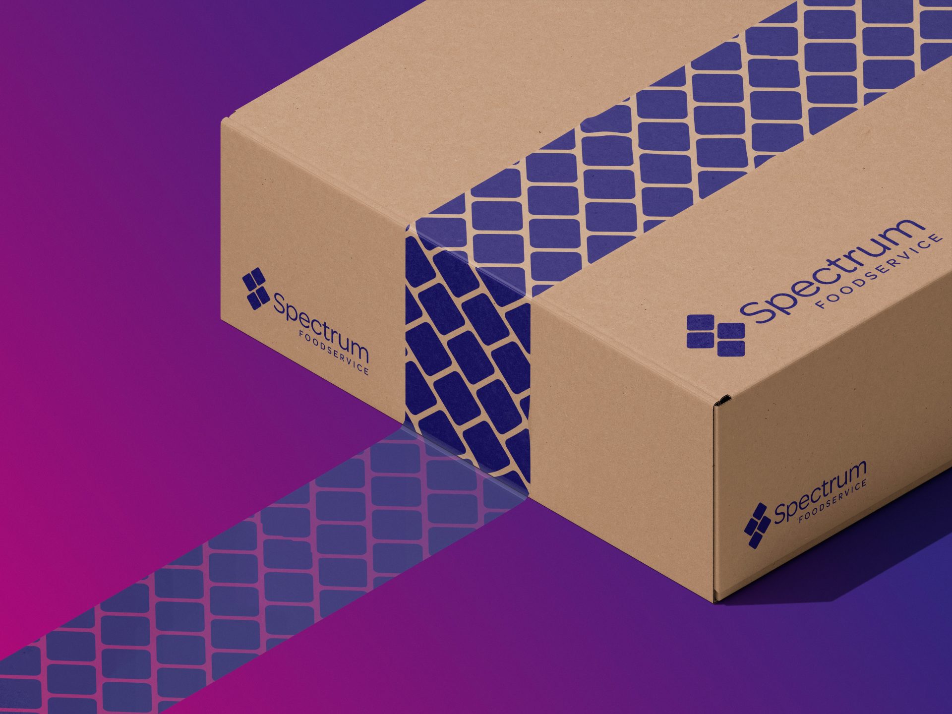 Brown box with Spectrum logos on the sides and sealed with Spectrum branded tape.