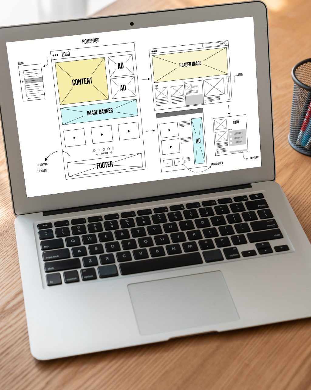 Screen mockup displaying a website UX design interface.
