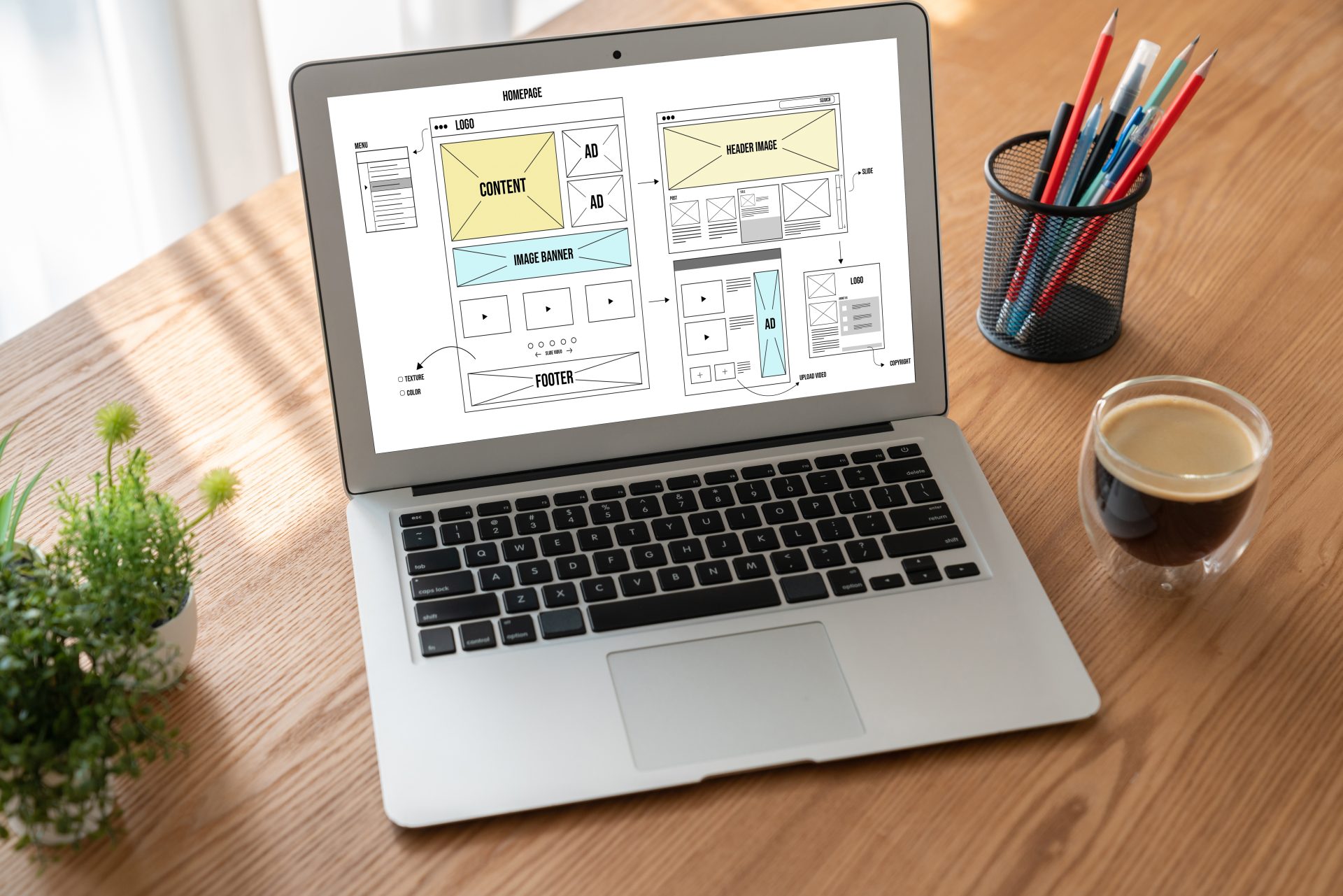 Screen mockup displaying a website UX design interface.